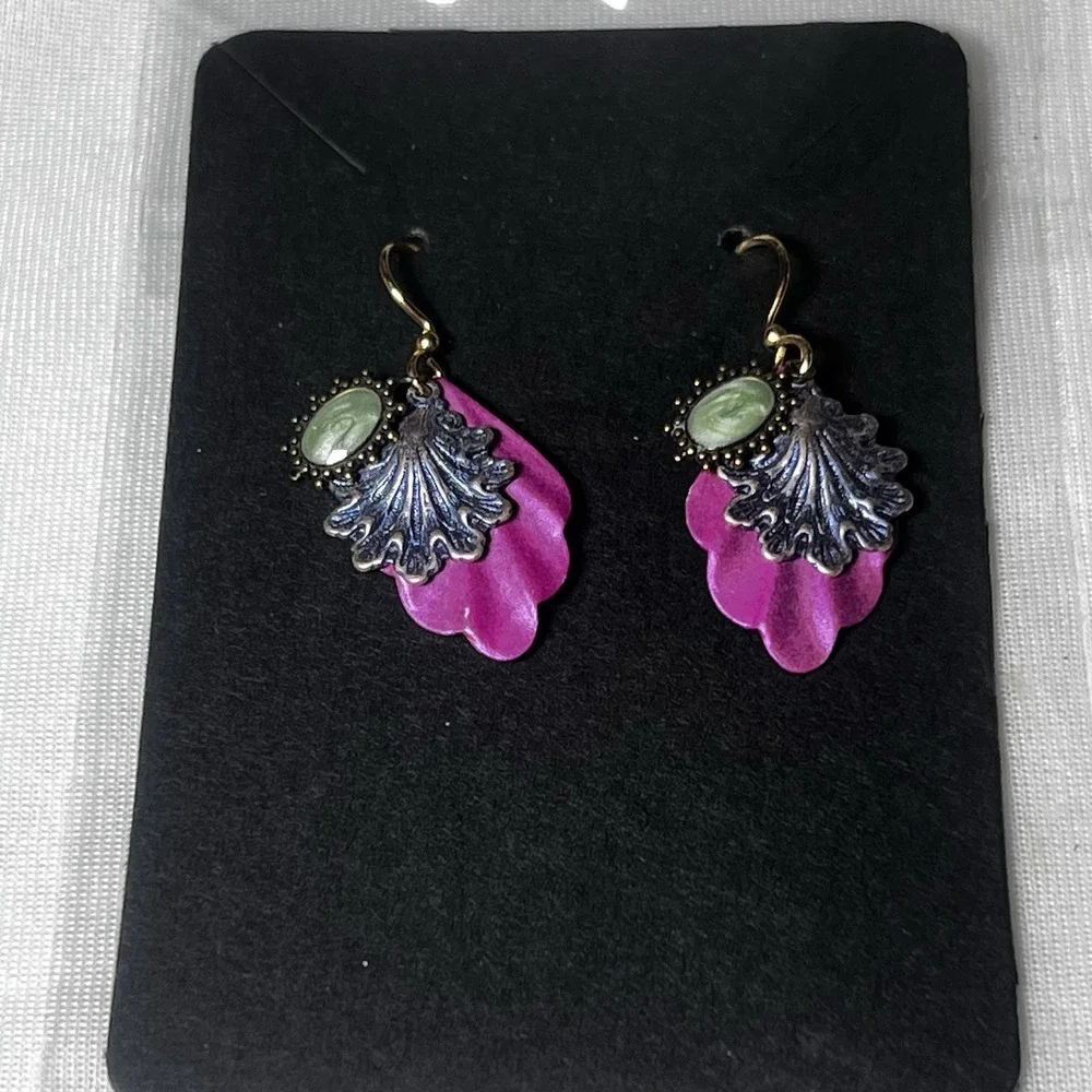 Costume Jewelry Earrings Vintage Pink Green Blue Layered Dangle